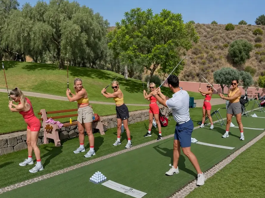 Beginners learning golf on a 3-day course in Marbella